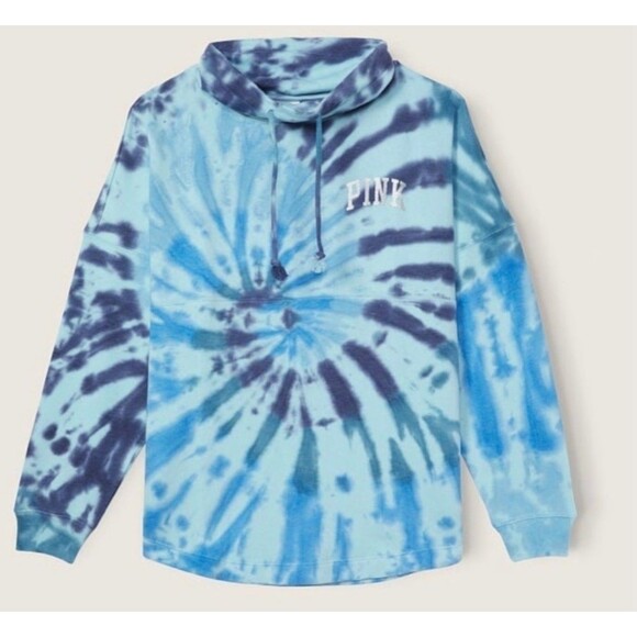 VS PINK outfit blue SET TIE DYE cowl neck joggers L - Picture 4 of 6